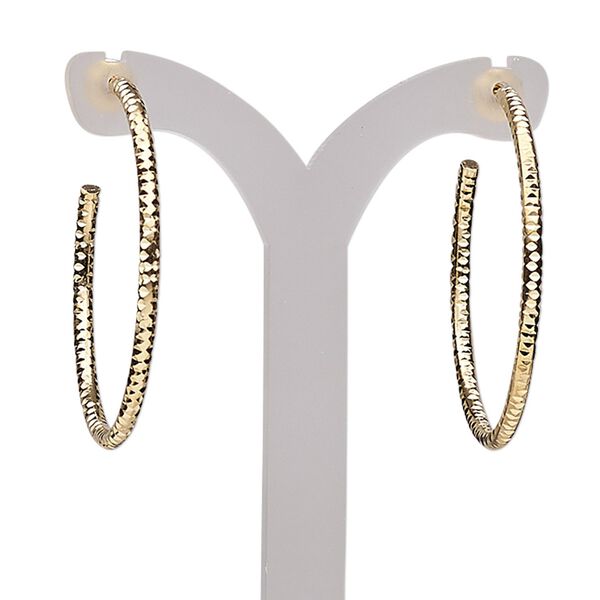Earring, gold-plated brass, 32mm textured round hoop. Sold per pair. image number 0