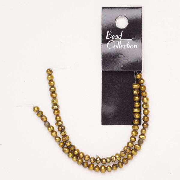Pearl cultured freshwater pk 4-5mm semi-round, golden olive C- grade, 10 inch dyed image number 0