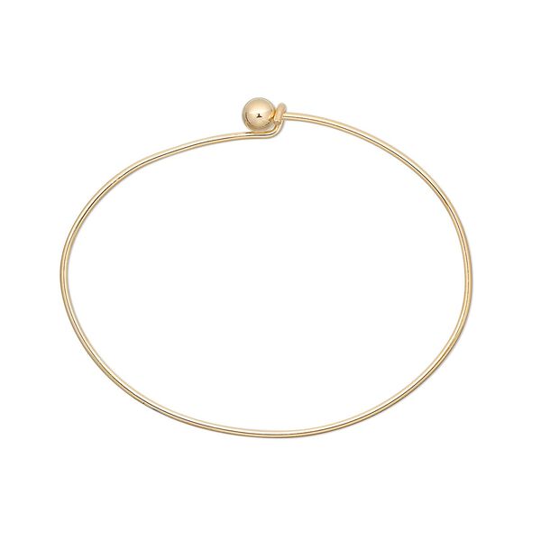Bracelet, bangle, gold-plated brass, 1.5mm wide oval with 5.5mm twist-off bead end, 7 inches. Sold individually. image number 0