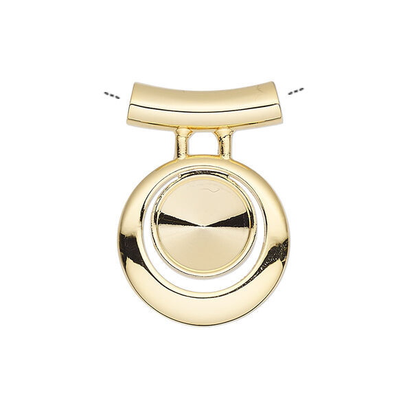 Pendant, Almost Instant Jewelry®, gold-finished "pewter" (zinc-based alloy), 28x20mm single-sided round go-go, 3.5mm hole with SS47 rivoli setting and tube bail. Sold individually. image number 0