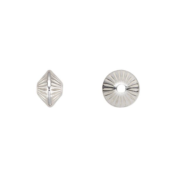 Bead, sterling silver, 9x6mm hollow corrugated saucer. Sold per pkg of 2. image number 0