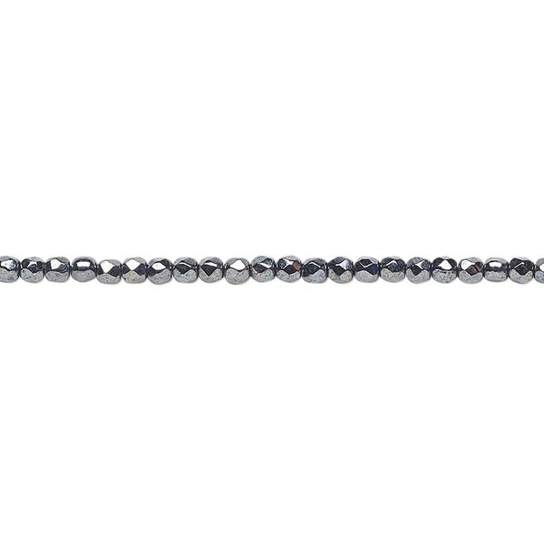 Bead, Czech fire-polished glass, opaque hematite, 2mm faceted round. Sold per 8-inch strand, approximately 95-100 beads. image number 0