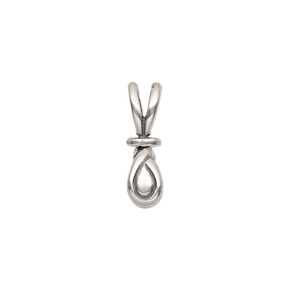 Bail, JBB Findings, ice-pick, antique silver-plated pewter (tin-based alloy), 19x5mm double-sided teardrop with swivel, 5mm grip length. Sold individually. image number 0