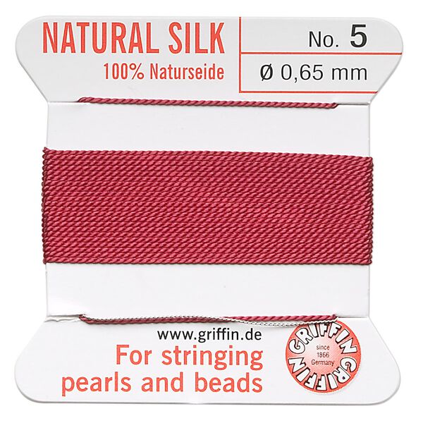 Thread, Griffin, silk, garnet red, size #5. Sold per 2-meter card (approximately 78 inches). image number 0