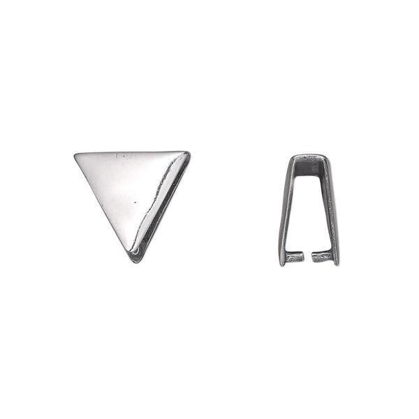 Bail, ice-pick, antiqued sterling silver, 12x11x11mm single-sided triangle, 9mm grip length. Sold individually. image number 0