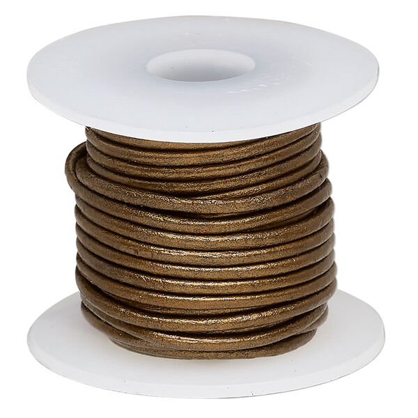 Cord, leather (coated), metallic bronze, 1.4-1.6mm round. Sold per 5-yard spool. image number 0