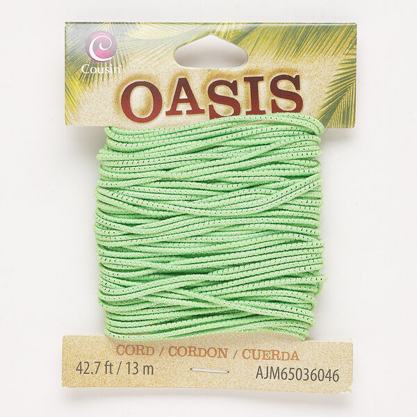 Cord, elastic, green and silver, 1mm round. Sold per 13-meter pkg. image number 0