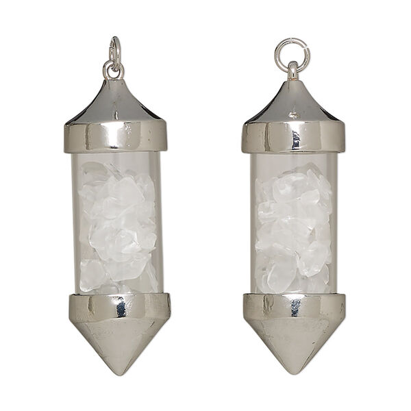 Quartz crystal / brass / glass 1pkg1, imitation rhodium-plated pendulum pendant natural 6mm open jump ring 53x18mm image number 0
