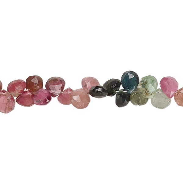 Multi-tourmaline 1pkg1, hand-cut top-drilled faceted puffed teardrop bead natural 8 inch 4x3mm-6x4mm image number 0