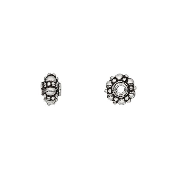 Bead, antiqued sterling silver, 8x5mm beaded rondelle. Sold per pkg of 2. image number 0