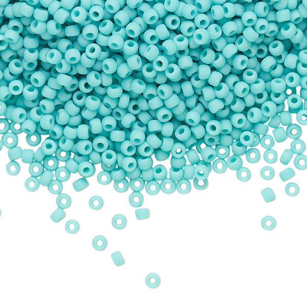 Seed bead, TOHO BEADS®, glass, pkg/250g, #11 round, opaque frosted turquoise (TR-11-55F). image number 0