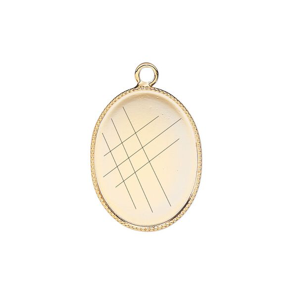 Drop, gold-plated brass, 21x16mm oval with beaded edge and 20x15mm oval bezel setting. Sold per pkg of 6. image number 0