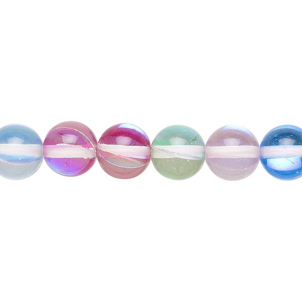 Bead, iridescent glass, transparent multicolored, 8mm round. Sold per 15-1/2" to 16" strand. image number 0
