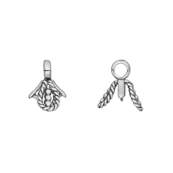 Bail, ice-pick, antiqued sterling silver, 12x10mm with rope loop design, 4.5mm grip length. Sold individually. image number 0