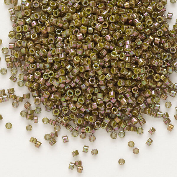 Seed bead, Delica®, glass, pkg/250g, #11 round, opaque rainbow gold luster olive (DB-0133). image number 0