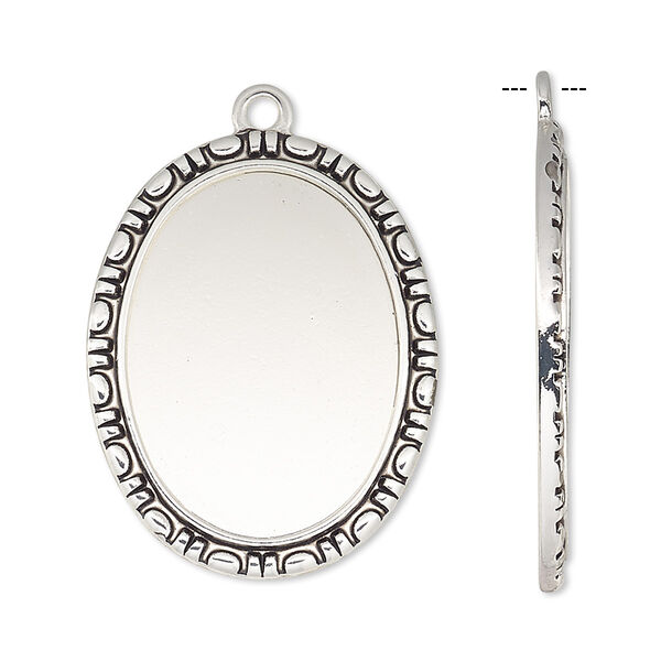 Focal, antique silver-finished "pewter" (zinc-based alloy), 31x24mm oval with rope edge and 25x18mm oval setting. Sold per pkg of 6. image number 0