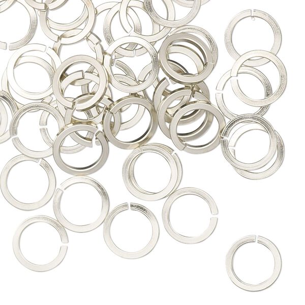 Jump ring, copper / zinc / nickel, nickel silver, 8mm hand-cut round square wire, 5.7mm inside diameter, 18 gauge. Sold per pkg of 50. image number 0