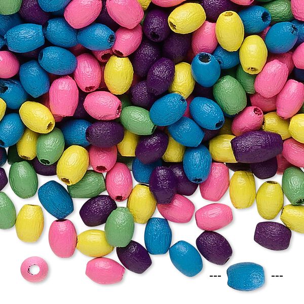 Bead mix, painted wood, mixed colors, 5x3mm oval with 0.5mm hole. Sold per 400-gram pkg, approximately 18,000 beads. image number 0