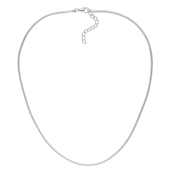 Necklace cord, waxed cotton cord with imitation rhodium-finished steel and "pewter" (zinc-based alloy), grey, 1.5mm round, 18 inches with 1-1/2 inch extender chain and lobster claw clasp. Sold per pkg of 4. image number 0