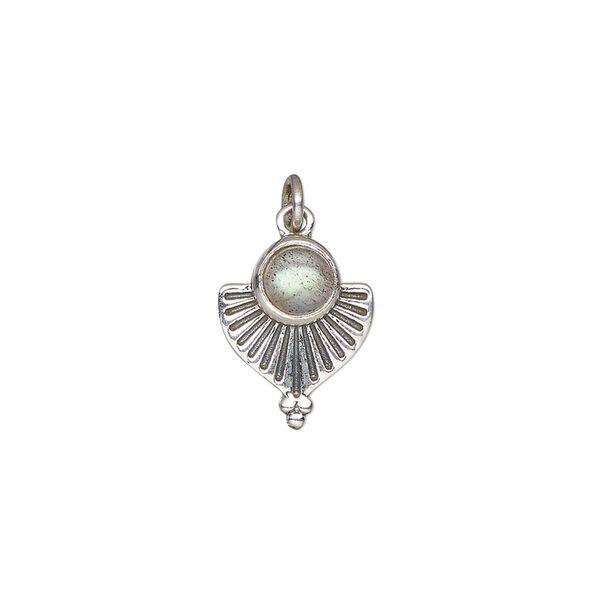 Labradorite / sterling silver 1pkg1, fan drop natural antiqued 14x11.5mm image number 0