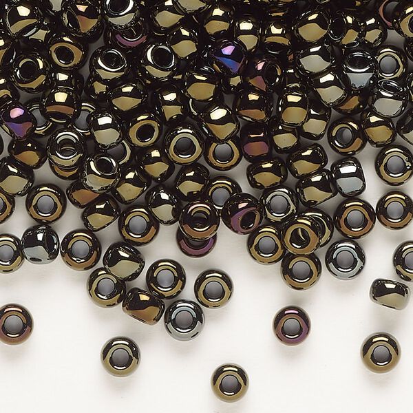 Seed bead, Miyuki, glass, pkg/25g, #6 rocaille, opaque metallic iris brown (RR-458). image number 0