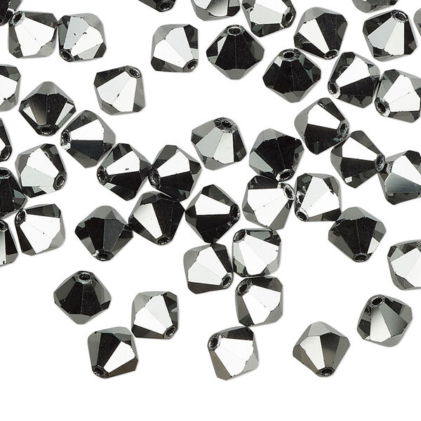 Bead 24pk jet hematite 2X, Preciosa Czech crystal 6mm bicone image number 0