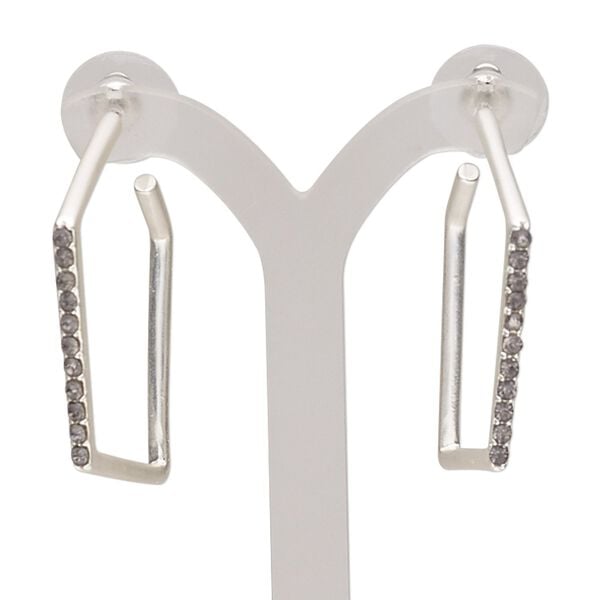 Earring, glass rhinestone with silver-plated steel and "pewter" (zinc-based alloy), black, 1-1/2 inches square hoop. Sold per pair. image number 0