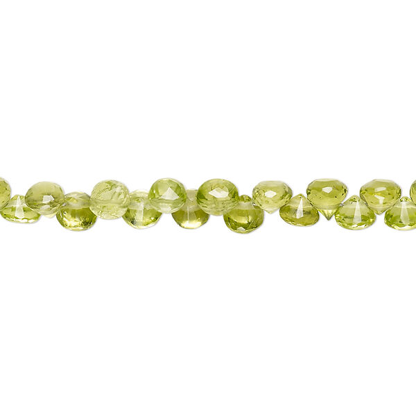 Peridot 1pkg1, hand-cut top-drilled faceted teardrop bead natural B- grade, 7.5 inch 4-5mm image number 0