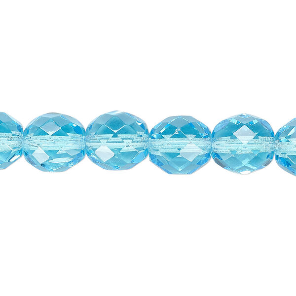 Bead, Czech fire-polished glass, light turquoise blue, 10mm faceted round. Sold per 15-1/2" to 16" strand, approximately 40 beads. image number 0