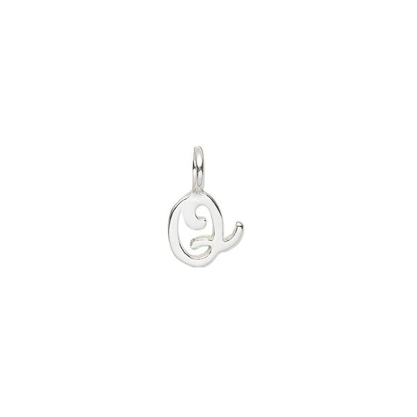 Charm, sterling silver, 9x8mm Champagne cursive alphabet letter "Q." Sold individually. image number 0