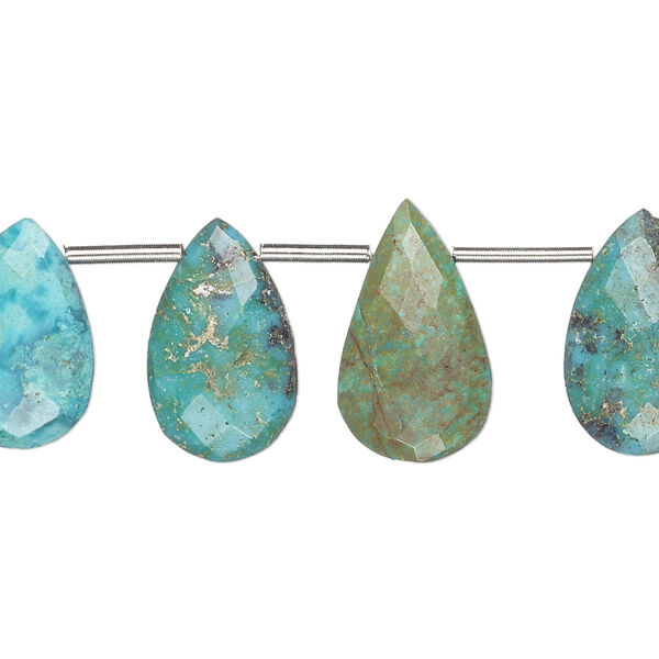Imperial crown turquoise 1pkg16, hand-cut top-drilled faceted puffed teardrop bead natural 15x10mm-18x12mm image number 0