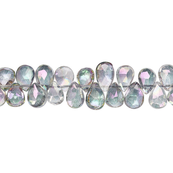 Mystic topaz 1pkg1, hand-cut top-drilled faceted puffed teardrop bead 4 inch 7x5mm image number 0