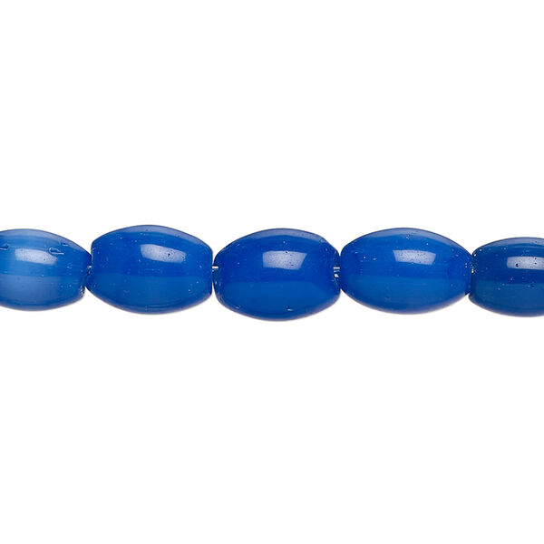 Bead, fiber optic glass, pkg/14 inch, opaque cobalt blue, 10x5-11x7mm center-drilled oval. image number 0