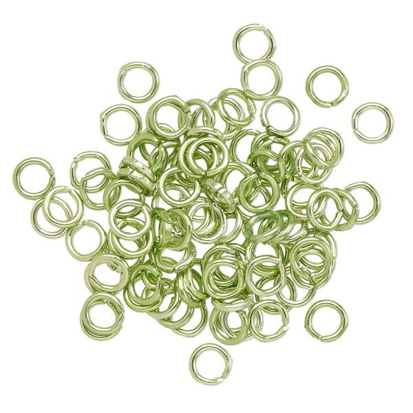 Jump ring, anodized aluminum, green, 4.5mm round, 2.9mm inside diameter, 20 gauge. Sold per pkg of 100. image number 0
