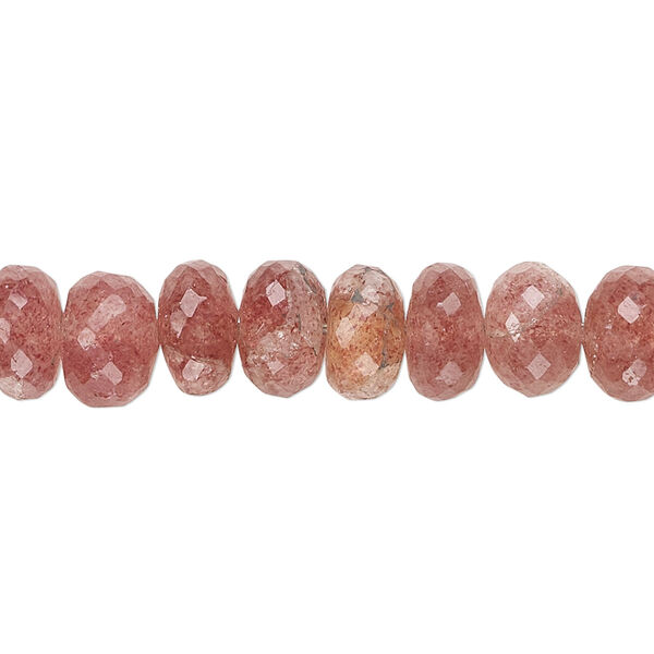 Bead, strawberry quartz (natural), dark, 8x6mm-10x6mm hand-cut rondelle, B grade, Mohs hardness 7. Sold per 14-inch strand, approximately 60 beads. image number 0