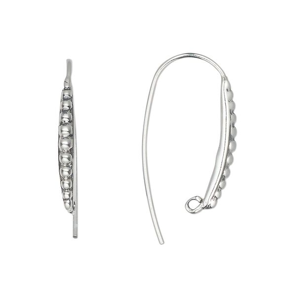 Ear wire 1pkg2 sterling silver, 23mm beaded / open loop, 20 gauge antiqued 1 pair image number 0