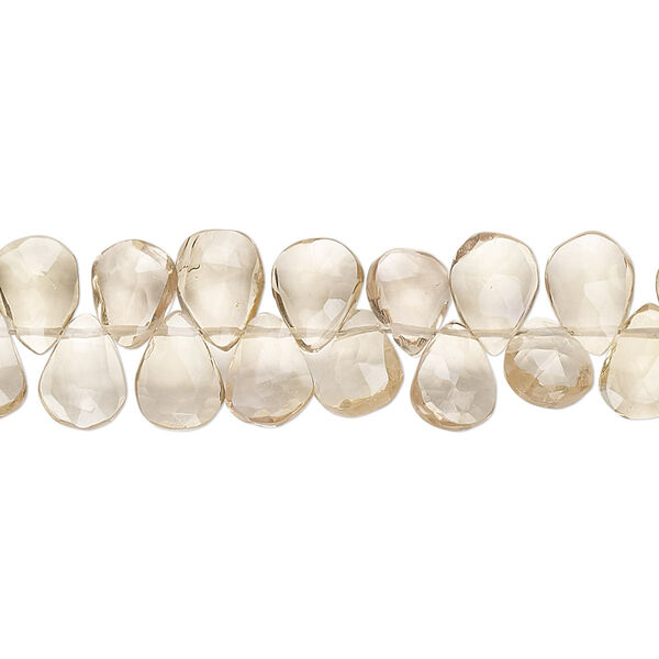 Champagne quartz 1pkg1, hand-cut top-drilled faceted puffed teardrop bead B+ grade, 9 inch 7x6mm-9x6mm image number 0