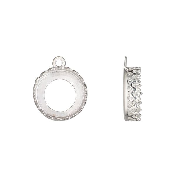 Drop, sterling silver, 13.5mm round with decorative trim and open back with 12mm round cabochon bezel setting. Sold individually. image number 0