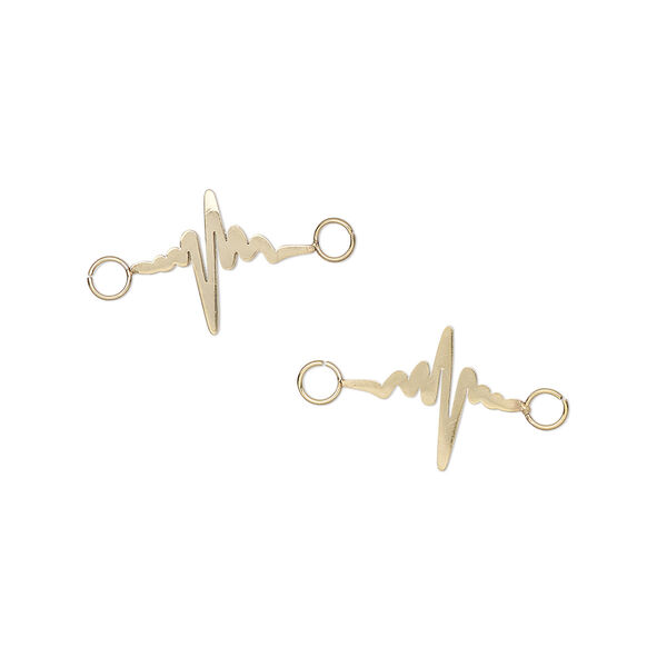 Link, gold-finished stainless steel, 13x10mm two-sided heartbeat. Sold per pkg of 2. image number 0