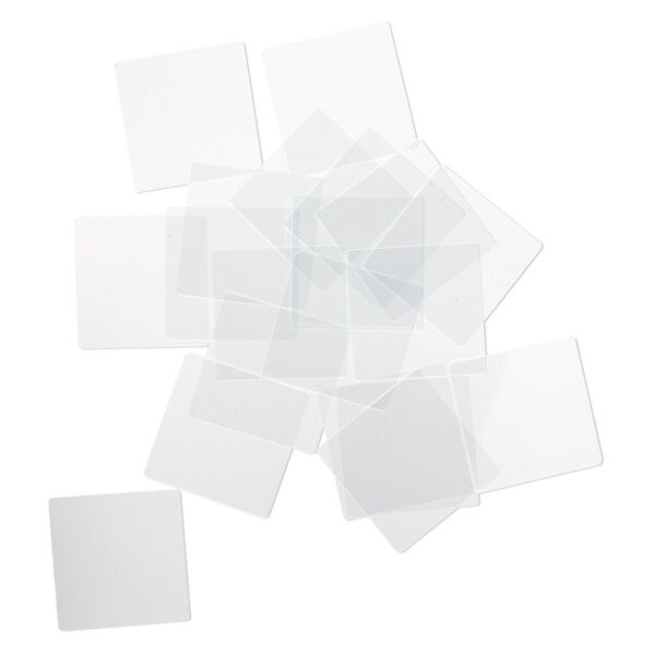 Design element, glass, clear, 1-1/4 x 1-1/4 inch flat square with grounded edges. Sold per pkg of 20. image number 0