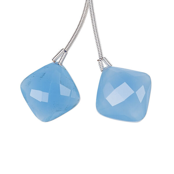 Blue chalcedony 1pkg2, hand-cut top-drilled puffed faceted diamond bead natural 17mm image number 0