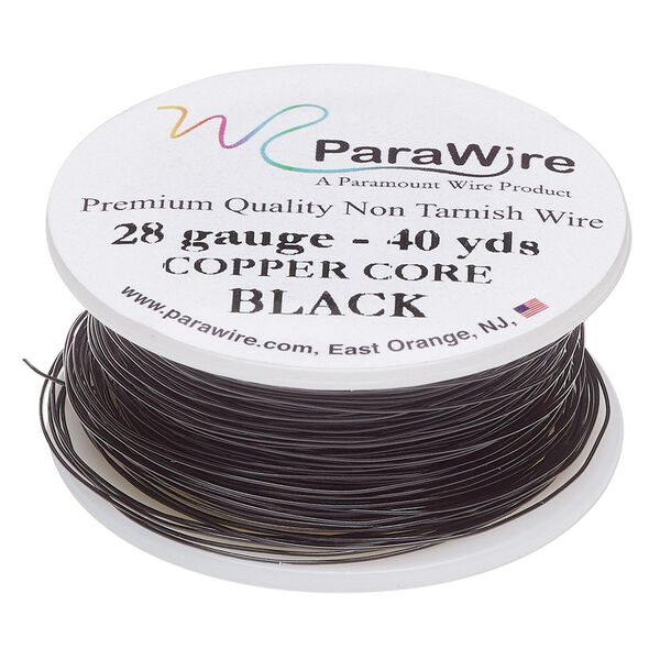 Wire, ParaWire™, black enamel copper, round, 28 gauge. Sold per 40-yard spool. image number 0