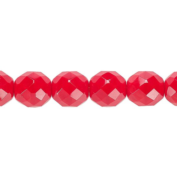 Bead, Czech fire-polished glass, opaque red, 10mm faceted round. Sold per 15-1/2" to 16" strand, approximately 40 beads. image number 0