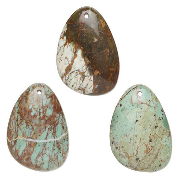 Green "opal" 1pkg1, top-drilled flat-sided teardrop focal natural 46x32mm image number 0