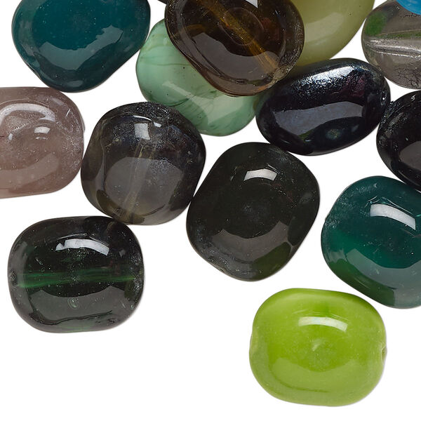 Bead mix, lampworked glass, opaque and translucent mixed colors, 13x12mm puffed pillow. Sold per 4-ounce pkg, approximately 45 beads. image number 0