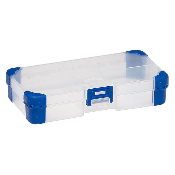 Organizer, acrylic and rubber, clear and blue, 5-1/2 x 2-3/4 x 1-1/4 inch rectangle, 5 compartments. Sold individually. image number 1