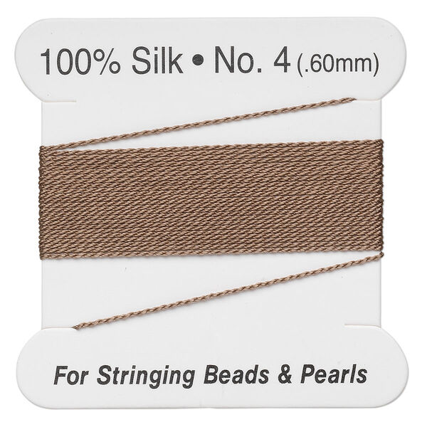 Thread, silk, beige, size #4. Sold per 2-meter card. image number 0
