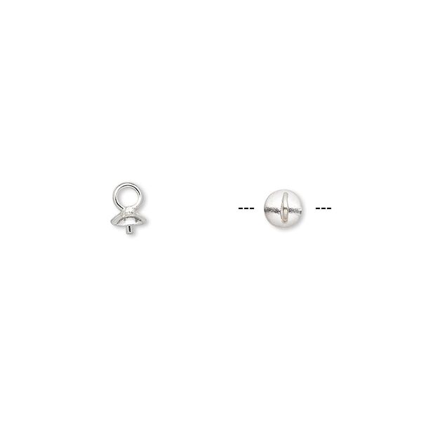 Cup, sterling silver, 4mm cup with 3mm peg, fits 4-8mm bead. Sold per pkg of 4. image number 0