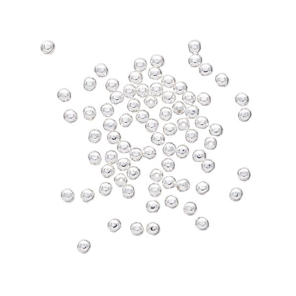 Bead, silver-plated brass, 2mm square round. Sold per pkg of 100. image number 0