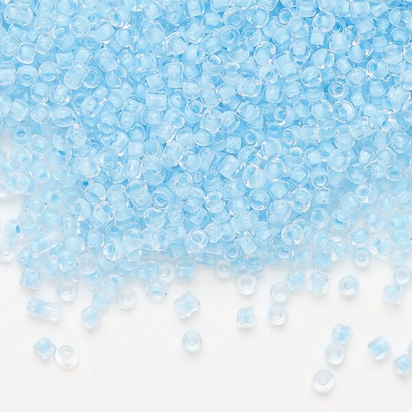 Seed bead, Ming Tree™, glass, pkg/1 pound, #11 round, transparent color-lined aqua. image number 0